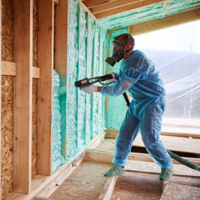 Installer placing insulation in a custom home wall