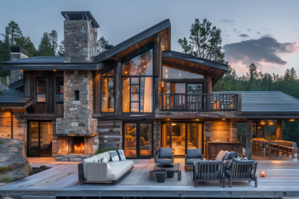 Mountain home landscaping tied to architecture