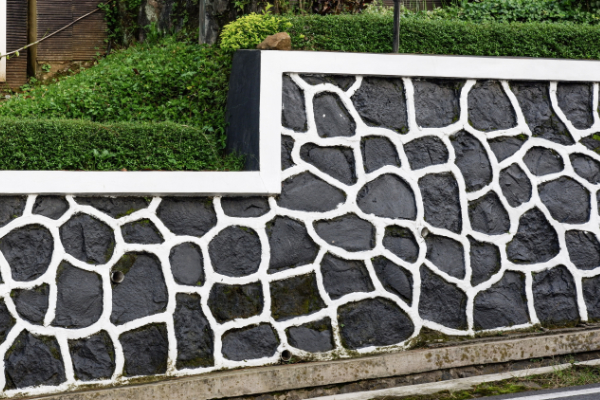 Stepped foundation and retaining walls on a steep mountain lot
