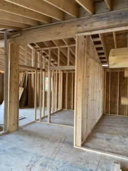 Framework for bedroom walls in custom cabin