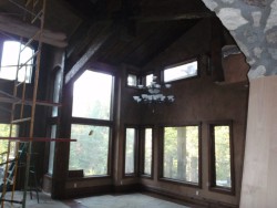 Log cabin indoors during remodel