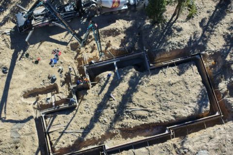 Drone shot of a new foundation going in